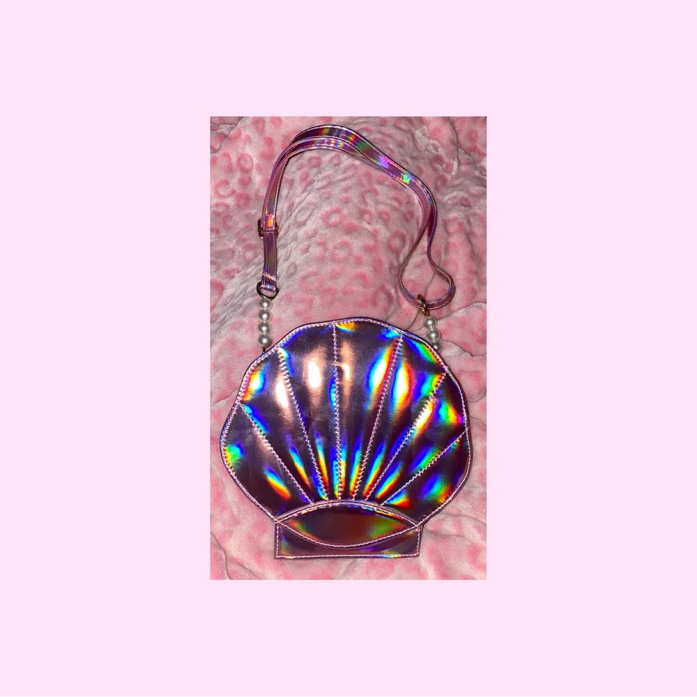 Pink purple iridescent mermaid seashell purse